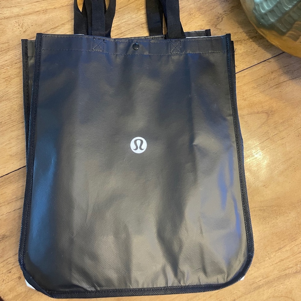 Lululemon Logo Shopping Tote Bag 14 x 16 Black with White Logo